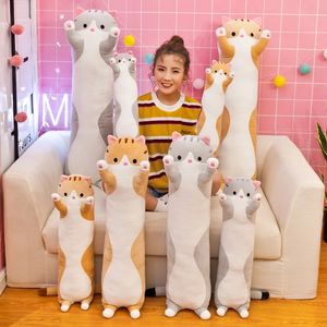 Sevimli 50cm uzunluğunda kedi oyuncakları elastik doldurulmuş peluş peluş squishy kedi yastık yastığı sevimli dostum kahverengi pembe gri toptan sxaug05