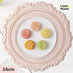 Silikon Placemat Yuvarlak Çiçek Kahve Yemek Masası Mat 34cm Kabartmalı Pembe Coaster Isıya Dayanıklı Mutfak Tahsilleri Yemek 220627