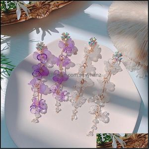 Dangle Chandelier Earrings Jewelry Boho White Purple Flower Tassel Long Drop For Women 2022 Summer Tren Dhemv