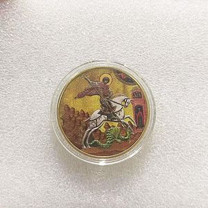 Gifts Russian Saint George and The Dragon Colorful Printed Gold Plated Double-headed Eagle Pattern Coin Commemorative Coin.cx