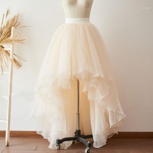 スカートシャンパンオーガンザチュールハイロースカート非対称ブライダルウェディングブライドメイドプロムパーティー衣装の税関