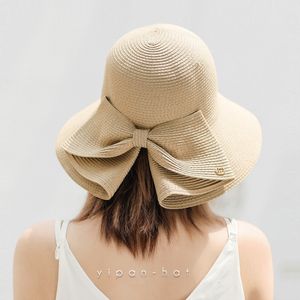 女性の夏のファッションスプリット日焼け止め屋外シェードストローワイドブリム帽子