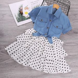 Mädchen Kleider Kinder Mädchen Kleid Sommer Kinder 2 stücke Sets T-shirt Polk Dot Anzug Kleidung Für Teenager ClothesGirl's