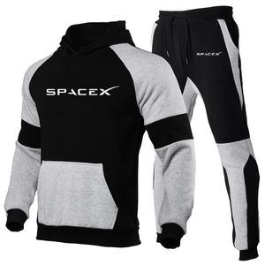 بدلات رياضية للرجال من SpaceX Space X Logo 2022 للرجال مطبوعة للخريف والشتاء ملابس رياضية غير رسمية بغطاء للرأس سروال بقلنسوة من قطعتين بدلات كنزة للرجال