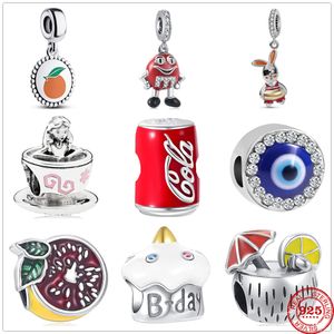 925 Sterling Silver Dangle Charm Rabbit Orange Coconut Cola Beads Bead Fit Pandora Charms Bracelet DIY Jewelry Accessories