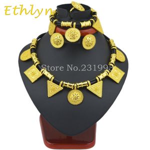 Ethlyn Niedlicher und äthiopischer Schmuck Goldfarbene Seilsets für afrikanische / äthiopische / eritreische Frauen Hochzeitsschmucksets S25 220726