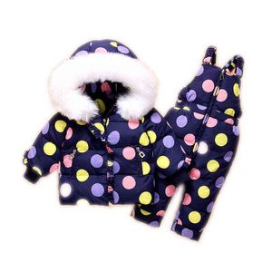 Abbigliamento invernale per bebè Giacca per bebè Giacca con motivo a pois con grande pelliccia per neonate Piumino per bambini Set invernale per bambini J220718