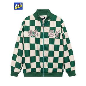 UNCLEDONJM Plaid Varsity Jacke Bomberjacke Männer 2021 Herbst und Winter Paar Jacke Hip Hop dicker Baseballmantel T220728