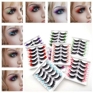 Falsche Wimpern, Paarpackung, Rot, Blau, Lila, Rosa, 3D-Nerz, natürliche, flauschige, weiche Wimpern, Wimpernverlängerung, Make-up, Falsch Harv22