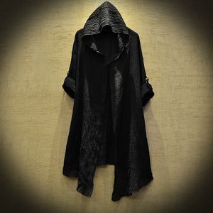 Translucent Linen cloak Thin Trench Men Gothic long coat Stranger things mysterious Dustcoat Cardigan Spring summer jacket 220727
