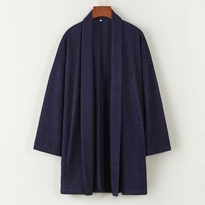 Etniska kläder mörkblå lös linne Monk Zen Coat Mens Retro Chinese Style Cardigan Taoist Robe East Wudang Cloak xl Bigethnic