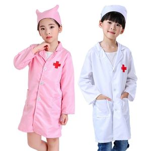 Barnläkare sjuksköterska uniformer Fancy Rollspel kostym för tjej pojkar sjuksköterska läkare cross coat cosplay fest leksaker set outfits lj201214