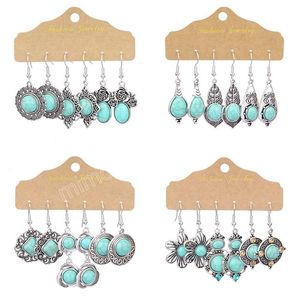 エスニックターコイズイヤリングorecchini幾何学的花が刻まれたdangle dangle earrings for women retro vintage boho earing egyptジュエリー