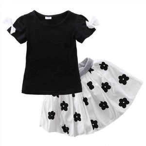 Citgeett Baby Girl Summer Top Short Sleeves Black T-shirt Tutu Floral kjolar Princess Party 2st Fashion Set Outfits SS J220711