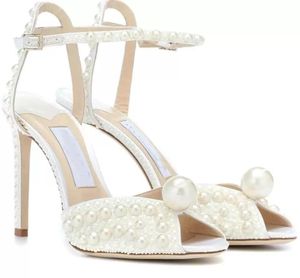 Beyaz İnciler Deri Gelin Gelinlik Sandalet Ayakkabı Sacora Bayan Pompaları Lüks Yüksek Topuklu Kadın Zarif Kutu Ile Yürüyüş EU35-43