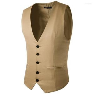 Мужские жилеты Mens Khaki Slim Fit Suit Vest 2022 Формальный бизнес мужской жилет мужской вечерин