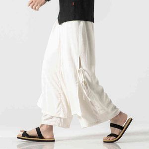 2022 MĘŻCZYZN PRZEDSIĘBY HAREM MĘŻCZYZNIE SIDY SIDY KOLOR Nieregularne szerokie nogi spodnie męskie ulicy białe Hanfu Kongfu spódnice 5xl L220706