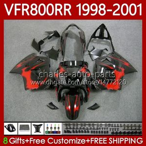 Fairings Kit For HONDA Interceptor VFR800RR VFR 800RR 800 CC RR VFR800 98 99 00 01 Body 128No.50 800CC VFR-800 RR 1998 1999 2000 2001 VFR800R 98-01 Bodywork Orange flames