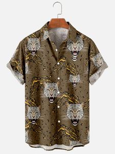 Camisas casuais masculinas Hawaii Men Leopard Print Camisa Vintage Vintage