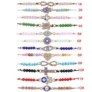 Couple Palm Devil's Eye Crystal Beaded Braided Bracelet Men Women Diamond Print Turtle Love Evil's Eyes Charm Bracelets