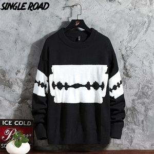 Singleroad негабаритный мужской вязаный свитер мужчина Patchwork Sweaters Пуловер Hip Hop Harajuku Корейские топы черные свитер мужчины 201126