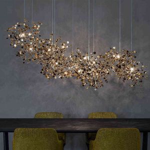 hand made stainless steel leaf chandelier lamp for living room/bedroom home deor lighting H220415