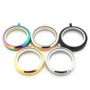 Hänge halsband blandar 5st/parti 25mm 30mm 5 färger rostfritt stål twist runda levande glas minne flytande locket halsband diy smycken