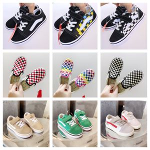 Kids children AUTHENTIC 44dx skateboard shoes Old Skool black white boys girls hook&loop canvas shoes slip on sk8 low baby toddlers youth casual shoe sneakers