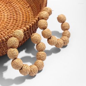 Hoop & Huggie FEEL 2022 Boho Handmade Round Rattan Weave Big Earrings For Women Natural Wooden Bamboo Straw Vine Jewelry GiftHoop Kirs22