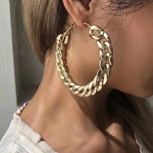 Hoop & Huggie Gold Color Cuban Chain Oversize Earring Set For Women Personalized Circle Earrings Hipster Street S Jewelry 2022Hoop