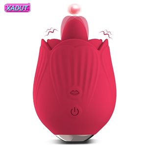 Leistungsstarker Rose-Spielzeugvibrator für Frauen mit Zunge lecken, oraler Nippel-Klitoris-Stimulator, weibliches Sexspielzeug für Erwachsene 220429