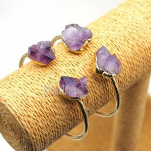 Bangle Natural Amethyst Sunstone Bracelet Заживление камней свободной формы. Регулируемая золотая планка BangleBangleBangle Inte22