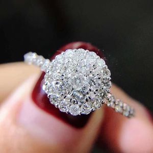 Fashion Luxury Round Ring Sparkling Jewelry 925 Sterling Silver Micro Pave Full White Topaz CZ Zircon Diamond Women Engagement Band Rings Gift Sz6-10