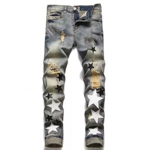 2022ss mens designer jeans strappati hip-hop high street fashion Top Quality Cuciture ciclismo moto ricamo pantaloni attillati slim a matita