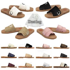 Sandals Women Slippers Beach Sliders Stylist Designers Woody Canvas Rubber Woven Peep Toe Casual Letter Lace Lettering Fabric Flat Mule In