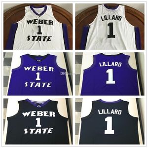 Nikivip Weber State Wildcats College Damian Lillard #1 Weiß Schwarz Lila Retro-Basketballtrikot für Herren, genähte Trikots mit beliebiger Nummer und Namen