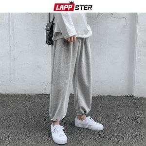 LAPPSTER Men Solid Cotton Harem Pants Mens Korean Fashions Harajuku Joggers Pants Couple Loose Black Casual Sweat Pants 201128