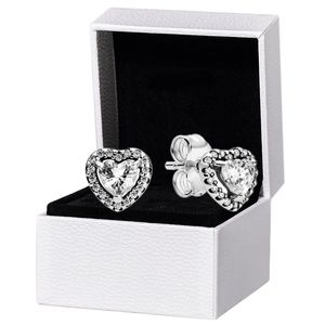 Orecchini a forma di cuore elevato Scatola originale per orecchini da sposa in argento sterling 925 Pandora