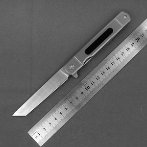 1st R6254 Flipper Folding Knife D2 Satin Tanto Point Blade TC4 Titaniumlegering med kolfiberhandtag Bollbärande snabbt öppna EDC -fickknivar