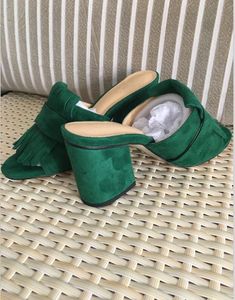 Designer-Women's Grube Obcing Sandals Buty Office Lady Casual Gruby dolne sandały zielone krótkie obcasy Dziewczyny Modne buty
