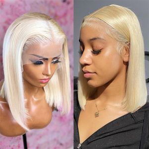 613 Blonde Synthetic Lace Front Wig 14 Inches Simulation Human Hair Straight Wigs for Women HQ503