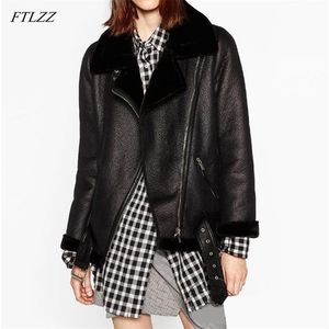ftlzz新しい冬の女性シープスキンコートはフェイクレザー毛皮毛皮の毛皮の毛皮の裏地革ジャケットジャケットT190824を厚くします