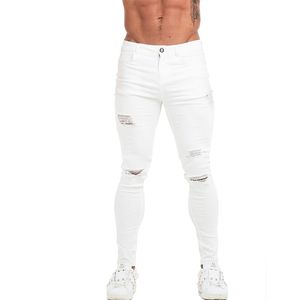 GINGTTO Jeans Weiß Hip Hop Männer Baumwolle Hohe Taille Hosen Stretch Skinny Jeans Männer Taille Elastische Hosen für Männer Plus Größe Silm Fit 201111