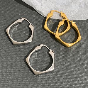 Pentagonal Stud Gold And Silver Earrings Female Niche Design Temperament All-Match Light Luxury High-End Minimalist Jewelry Gift
