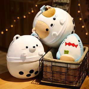 Kawaii Milk White Bear Shark Pluszowa zabawka Pleszczona poduszka dla zwierząt Puchar mleka herbata boba plushie lalka prezenty urodzinowe