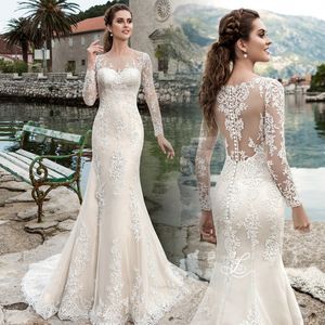 Abiti da sposa sirena Abiti a maniche lunghe Parco Slimputless Slip Fit coda posteriore più vestito di taglia mbata Vietido de nolia