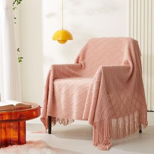 Blankets Solid Color Sofa Chair Blanket With Tassel Plane Travel For Bedding Office Bedspread Cover Wall Tapestry Decor Knit
