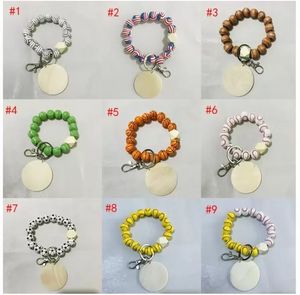 DHL 9 Styles Beaded Bracelet Keychain Pendant Party Favor Sports Ball Soccer Baseball Basketball Wooden Bead Bracelet FY3666