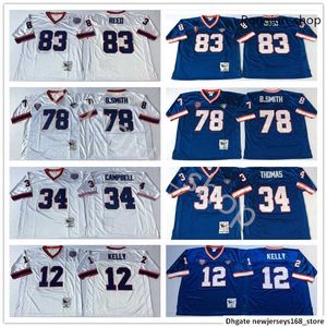 Vintage NCAA Men 12 Jim Kelly 34 Thurman Thomas 78 Bruce Smith 83 Andre Reed 1994 Vintage White Blue Stitched College Football Jerseys