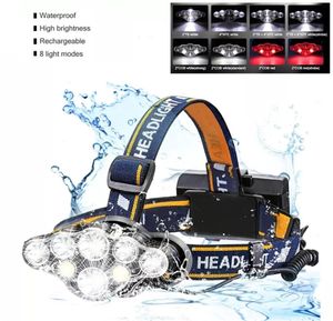 Rechargeable headlamps super bright LED flashlight waterproof head lights 8 modes camping torch for outdoor Hiking cycling fishing expedition